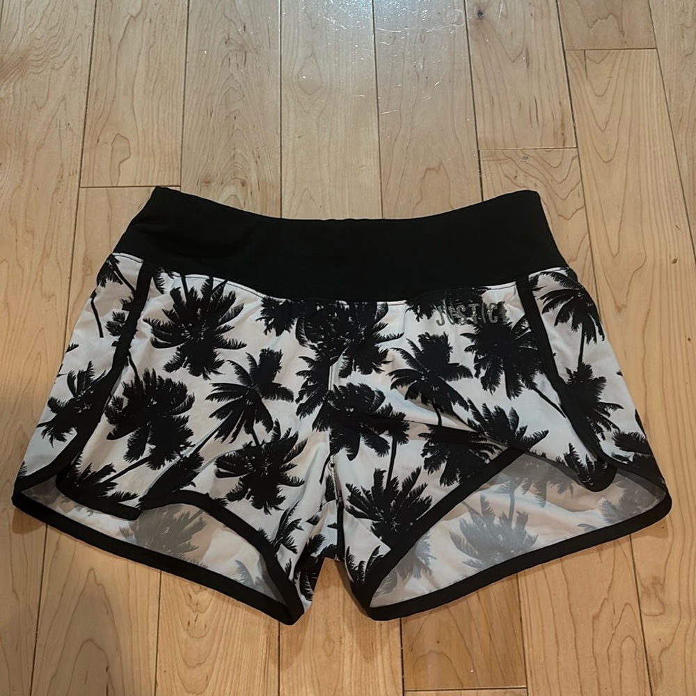 Girls justice active shorts with palm tree print and lining on the inside
